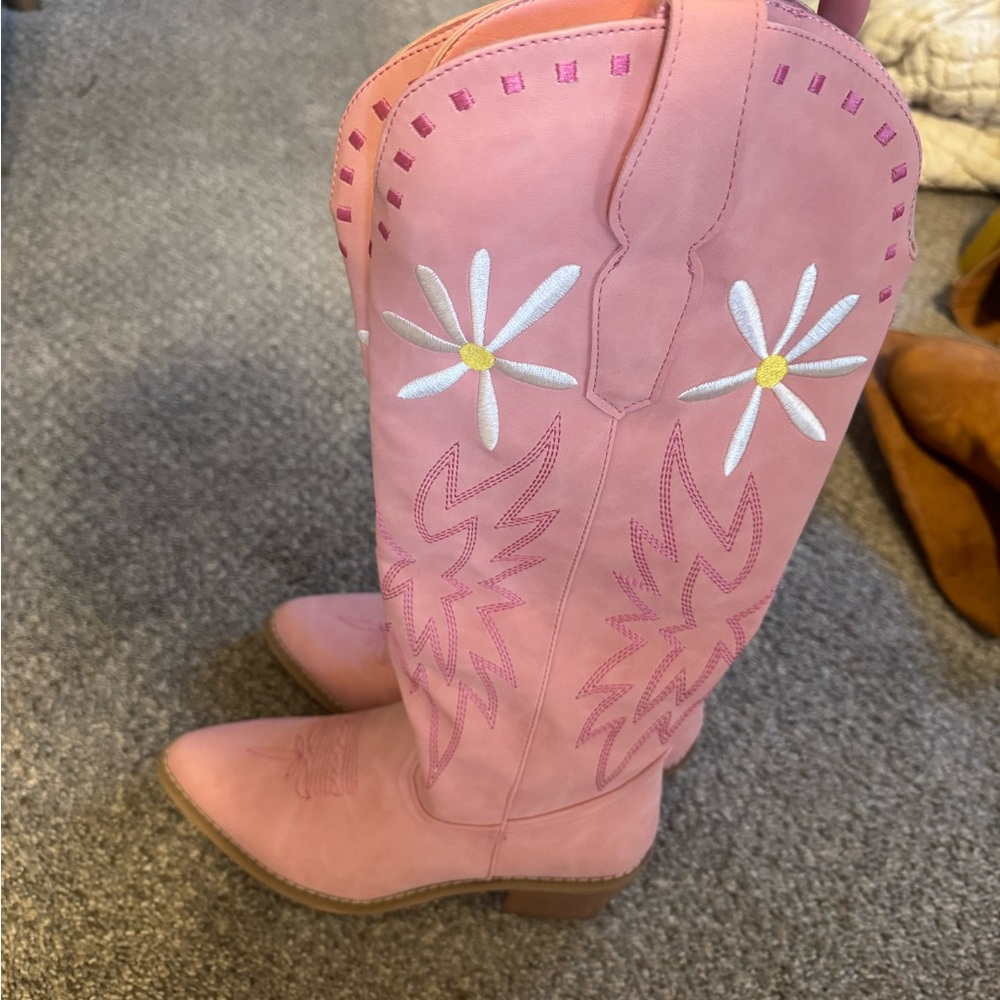 Pink Embroidered Cowboy Boots
